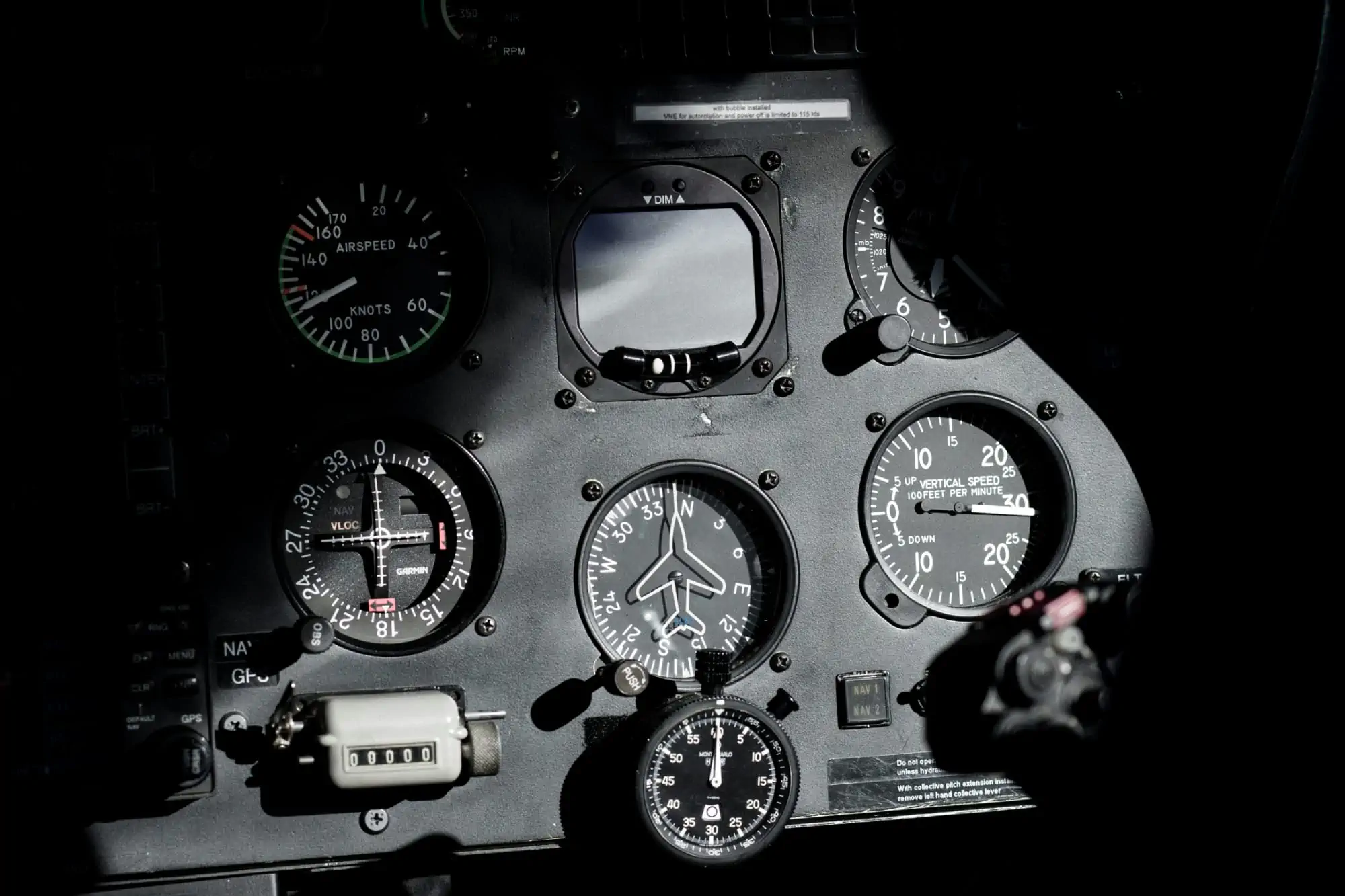 Close up photo of aircraft instrument panel