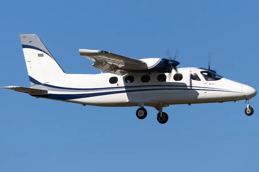 Tecnam P2012 on final approach